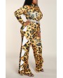 Lovely Chic Turtleneck Leopard Printed Plus Size One-piece Jumpsuit