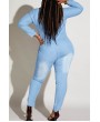 Lovely Casual Turndown Collar Blue Plus Size One-piece Jumpsuit