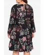 Lovely Casual O Neck Printed Black Knee Length Plus Size Dress