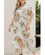 Lovely Bohemian O Neck Printed Asymmetrical White Knee Length A Line Plus Size Dress