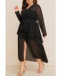 Lovely Casual V Neck Side Slit Black Ankle Length Plus Size Dress