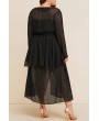 Lovely Casual V Neck Side Slit Black Ankle Length Plus Size Dress