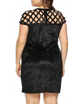 Lovely Casual Hollow-out Black Mini Plus Size Dress