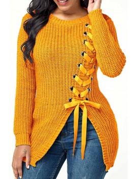 Lovely Trendy Bandage Design Yellow Sweater