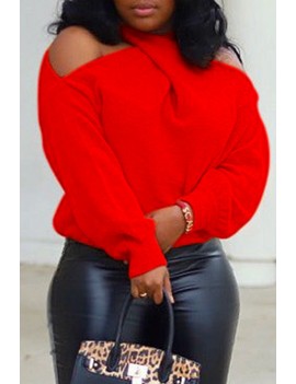 Lovely Casual Cross-over Design Red Sweater