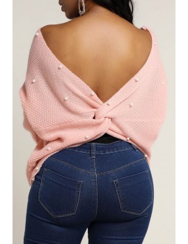 Lovely Sweet Cross-over Design Pink Sweater