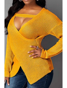 Lovely Sweet Cross-over Design Yellow Sweater