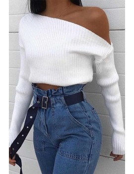 Lovely Casual Dew Shoulder White Sweater