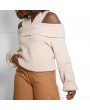 Lovely Casual Dew Shoulder Creamy White Sweater