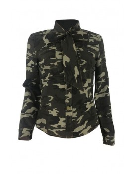 Lovely Casual Camouflage Printed Army Green Blouse