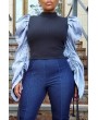 Lovely Casual Patchwork Deep Blue Blouse