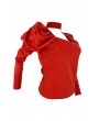 Lovely Casual V Neck Ruffle Design Red Blouse