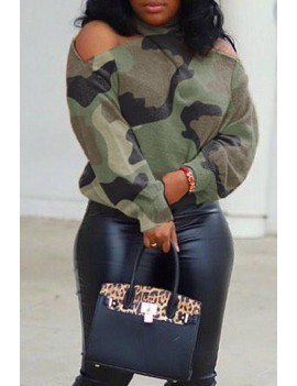 Lovely Casual Halter Camouflage Printed Sweater