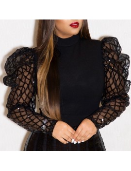 Lovely Chic Turtleneck Hollow-out Black Blouse