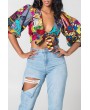 Lovely Casual V Neck Printed Multicolor Blouse