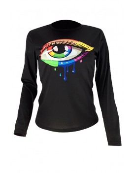 Lovely Casual Eye Printed Black T-shirt
