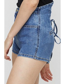 Lovely Casual Bandage Design Blue Denim Shorts