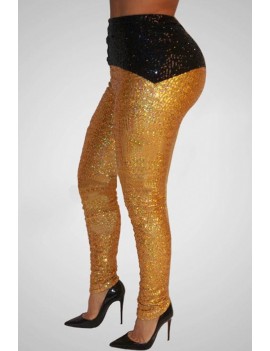 Lovely Casual Patchwork Sequined Gold Pants