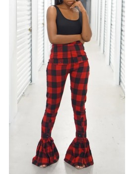 Lovely Casual Plaid Printed Red Pants
