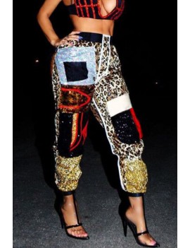 Lovely Casual Patchwork Leopard Printed Pants