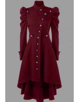 Lovely Work Buttons Design Red Plus Size Coat