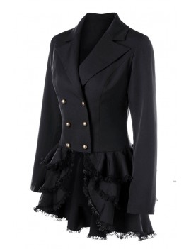 Lovely Casual Turn-back Collar Flounce Design Black Plus Size Coat