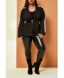 Lovely Casual Striped Patchwork Black Plus Size Blazer(Without Belt)