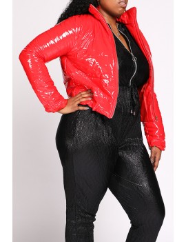 Lovely Casual Turndown Collar Red Plus Size Coat