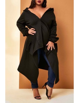 Lovely Casual Hooded Collar Black Plus Size Coat