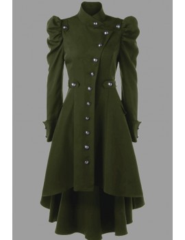 Lovely Work Buttons Design Green Plus Size Coat