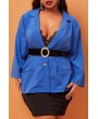 Lovely Casual V Neck Blue Plus Size Blazer(Without Belt)