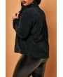 Lovely Casual Turndown Collar Patchwork Black Plus Size Coat