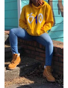 Lovely Casual Hooded Collar Yellow Hoodie