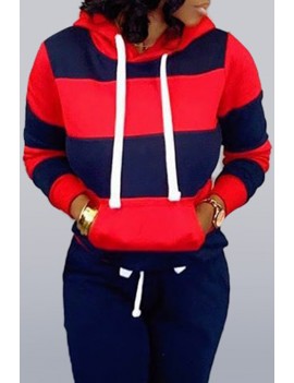 Lovely Casual Hooded Collar Striped Navy Blue Hoodie