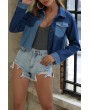 Lovely Casual Color-lump Patchwork Blue Jacket