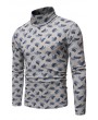 Lovely Casual Turtleneck Printed Grey T-shirt