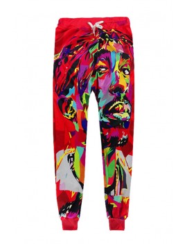 Lovely Casual Portrait Printed Red Pants