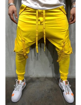 Lovely Casual Bandage Design Yellow Pants