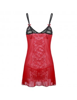 Women Sexy Shoulder Strap Bowknot Plus Size Babydoll Lingeries Sleepdress - Red 2xl