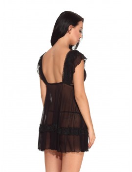 V Neck sexy nightdress Teddy Hollow-out Lingerie Sleepwear - Black Xl