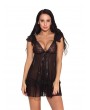 V Neck sexy nightdress Teddy Hollow-out Lingerie Sleepwear - Black Xl