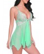 Lace Panel Mesh Handkerchief Babydoll with G-string - Mint Green S