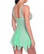 Lace Panel Mesh Handkerchief Babydoll with G-string - Mint Green S
