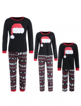 Family Christmas Hat Print Pajamas - Black Dad M