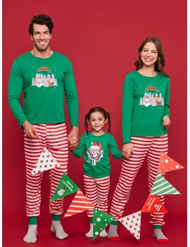 Tree Snowman Print Striped Family Christmas Pajamas - Light Sea Green Dad Xl
