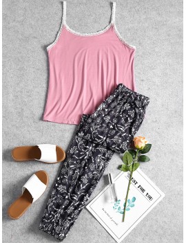 Cami Top and Floral Pants Pajama Set - Pink S