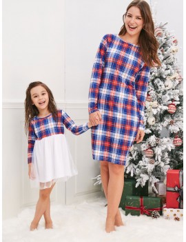 Mother and Daughter Christmas Casual Plaid Dress -  Mom  L