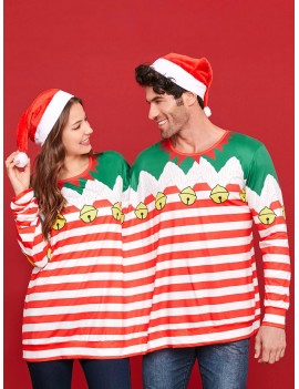 Two Person Christmas Long Sleeve Stripe T-shirt Pajamas -  M