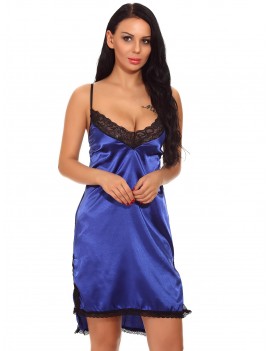 Simulation Silk Asymmetric Sexy Nightdress - Blue S