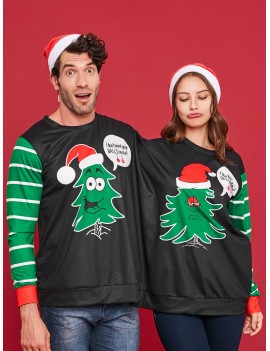 Two Person Christmas Tree Sweatshirt Pajamas - Black M